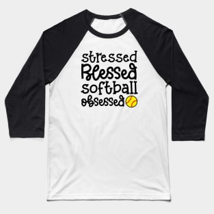 Stressed Blessed Softball Obsessed Girls Softball Mom Cute Funny Baseball T-Shirt